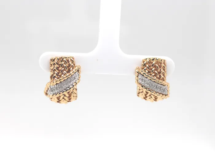 FULLERS PURCHASE FROM PUBLIC Earrings ESTATE 14KY .15 CTTW DIAMOND BASKET WEAVE EARRINGS H-SI2