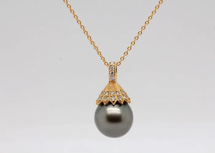 FULLERS PURCHASE FROM PUBLIC Necklaces 14KY 13 mm Tahitian Pearl and Diamond Pendant