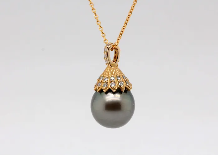 FULLER'S PURCHASE FROM PUBLIC Necklaces | 14KY 13 mm Tahitian Pearl and Diamond Pendant