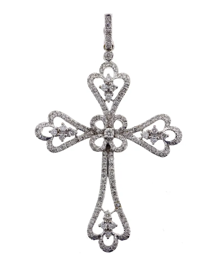 FULLERS PURCHASE FROM PUBLIC Necklaces 18KW 1.50CTTW DIAMOND CROSS PENDANT