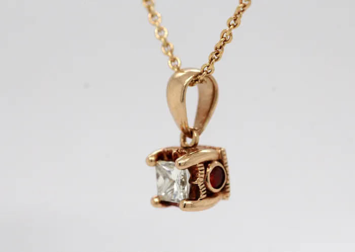 FULLER'S PURCHASE FROM PUBLIC Necklaces | Estate 10KY .28 Ct Princess Cut Diamond and .04 Cttw Ruby Pendant