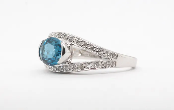 FULLER'S PURCHASE FROM PUBLIC Rings | Estate 10KW 2.50 Ct Blue Topaz And Diamond Ring