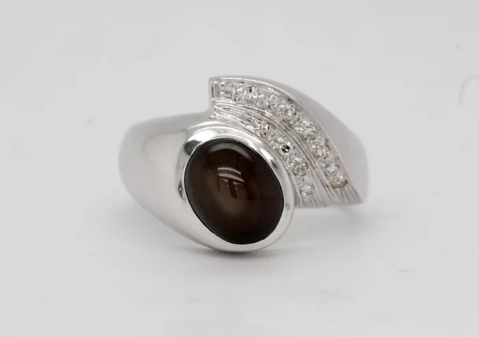 FULLERS PURCHASE FROM PUBLIC Rings Estate 14KW 9.5x7mm Black Star Sapphire and Diamond Gents Ring