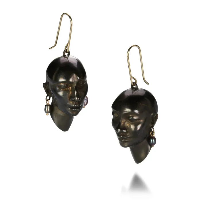 Gabriella Kiss Bronze Heads with Pearl earrings Earrings