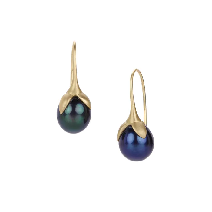 Gabriella Kiss Earrings Black Pearl Eggplant Drop Earrings