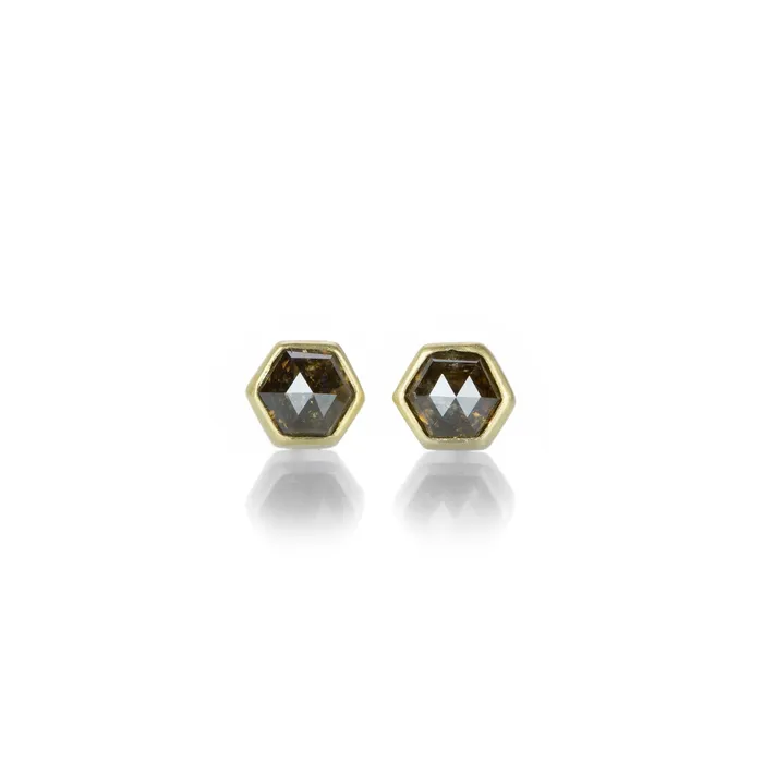 Gabriella Kiss Earrings Brown Hexagonal Diamond Stud Earrings