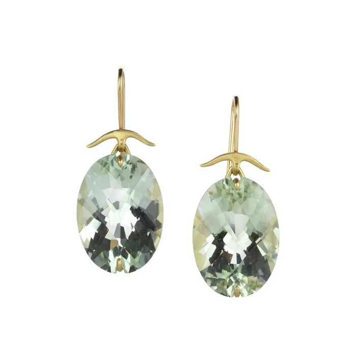 Gabriella Kiss Earrings Prong Set Green Amethyst Drop Earrings