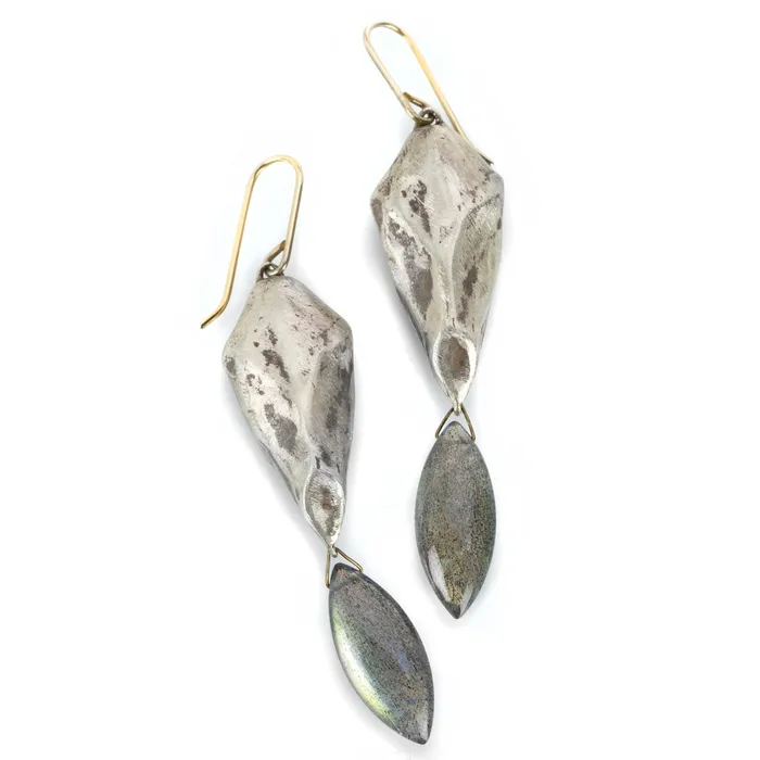 Gabriella Kiss Earrings Silver Deer Skull Earrings with Labradorite Drops