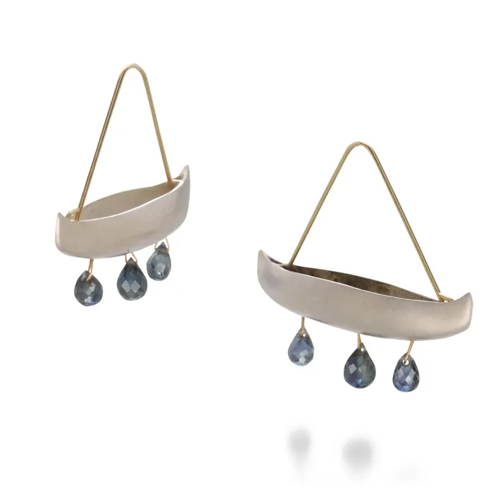 Gabriella Kiss Earrings Silver Sapphire Canoe Earrings