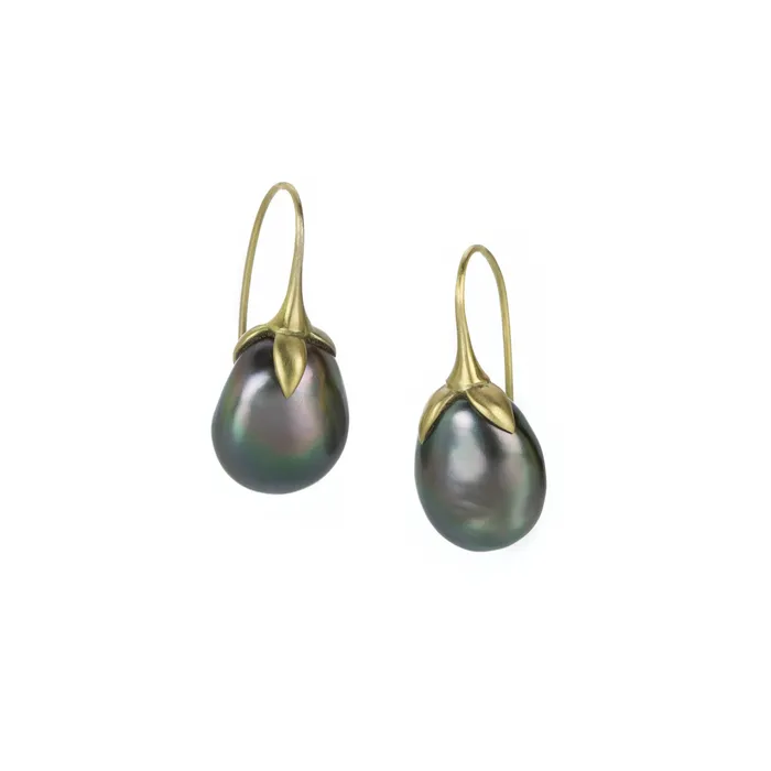 Gabriella Kiss Earrings Tahitian Pearl Eggplant Drop Earrings