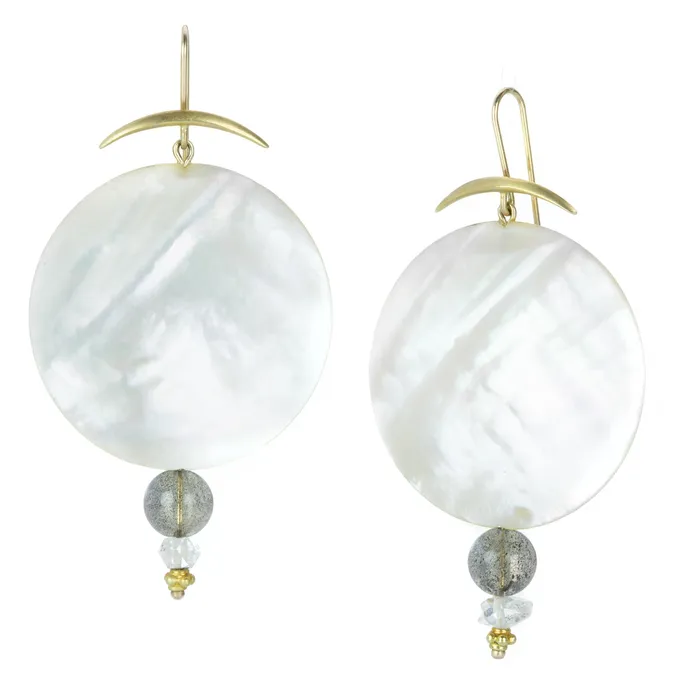 Gabriella Kiss Earrings White Mother of Pearl Full Moon Earrings