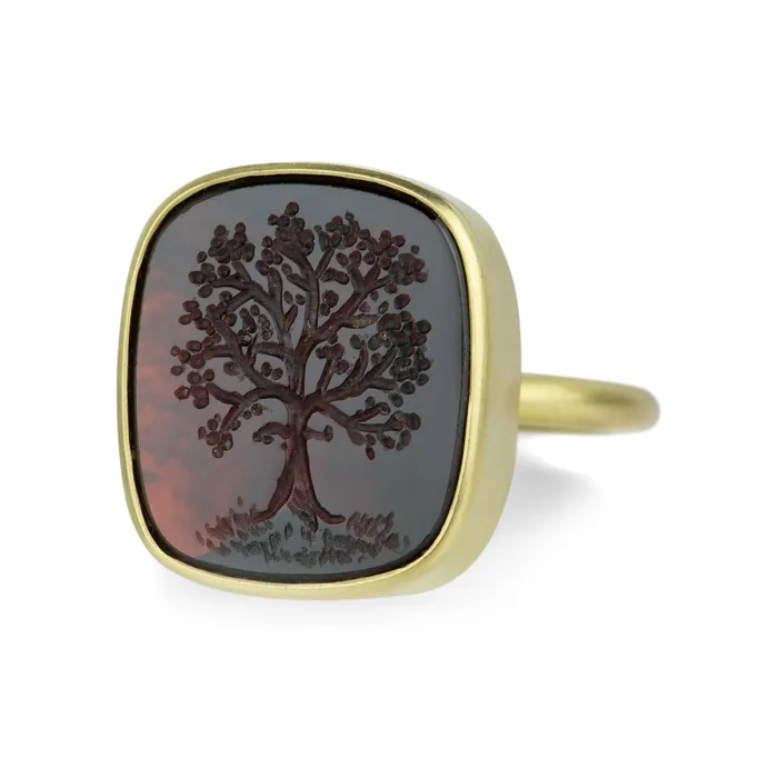 Gabriella Kiss Rings Almandine Garnet with Tree Intaglio Ring