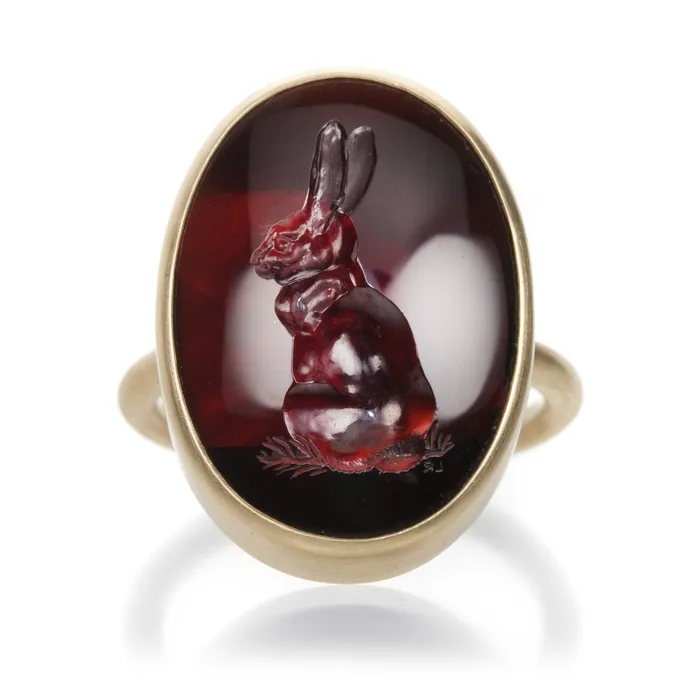 Gabriella Kiss Rings Garnet Bunny Intaglio Ring