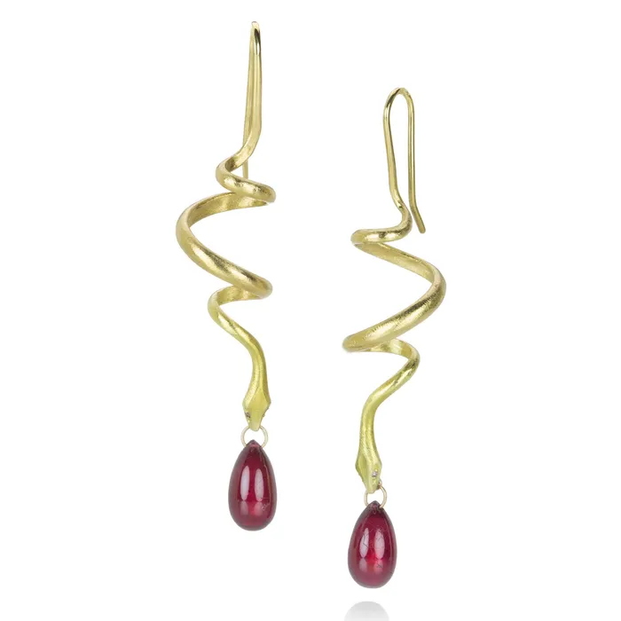 Gabriella Kiss Spiral Snake Earrings with Ruby Drops Earrings