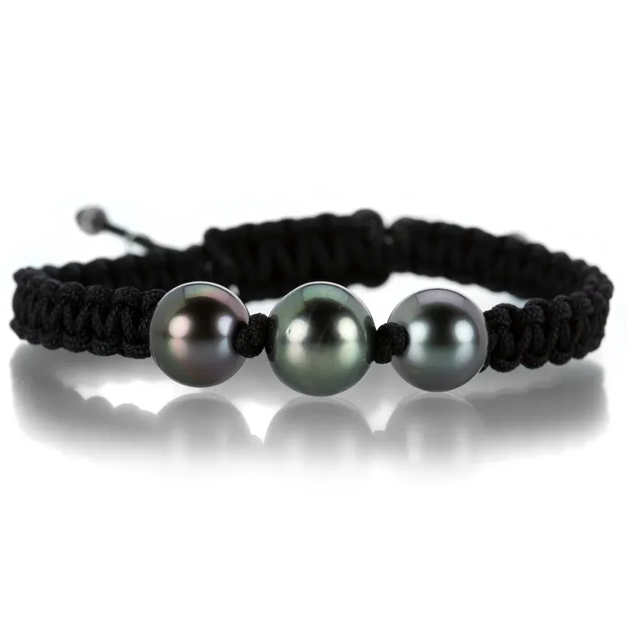 Gellner Bracelets Black Macrame Bracelet with 3 Tahitian Pearls