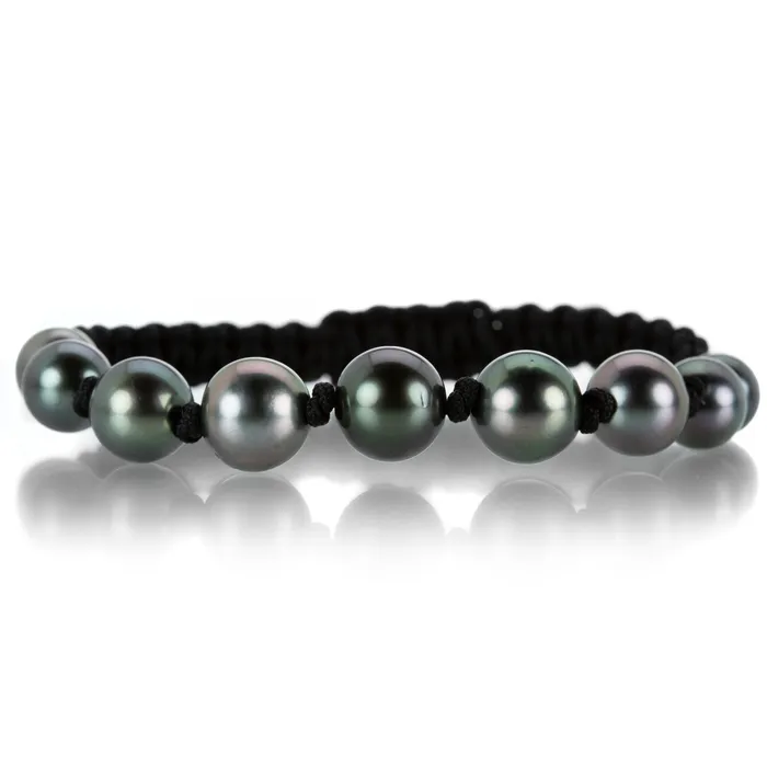 Gellner Bracelets Black Macrame Bracelet with 9 Tahitian Pearls