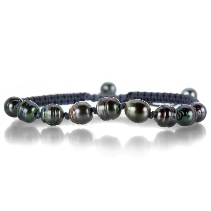 Gellner Bracelets Dark Gray Macrame Bracelet with 9 Tahitian Pearls