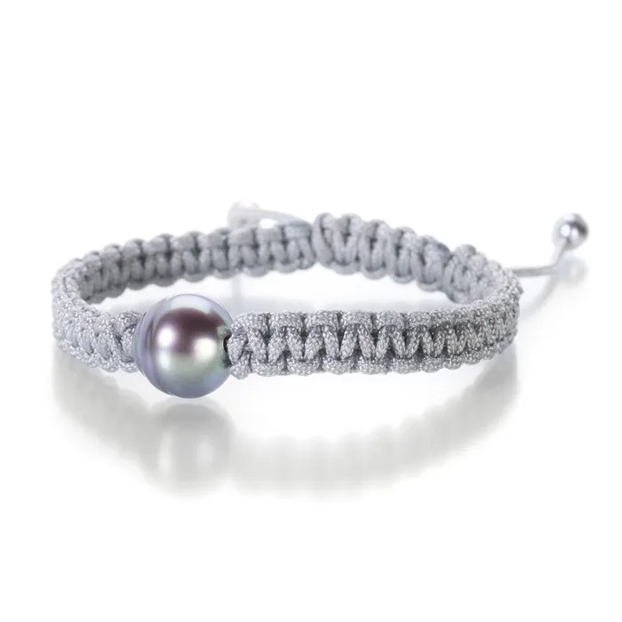 Gellner Bracelets Single Tahitian Pearl Gray Macrame Bracelet