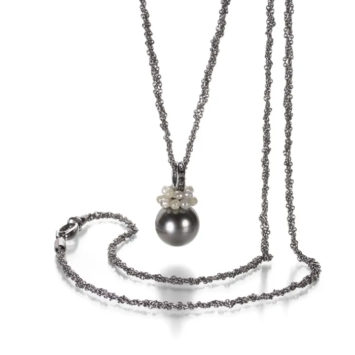 Gellner Necklaces Gray Tahitian Pearl and Diamond Necklace