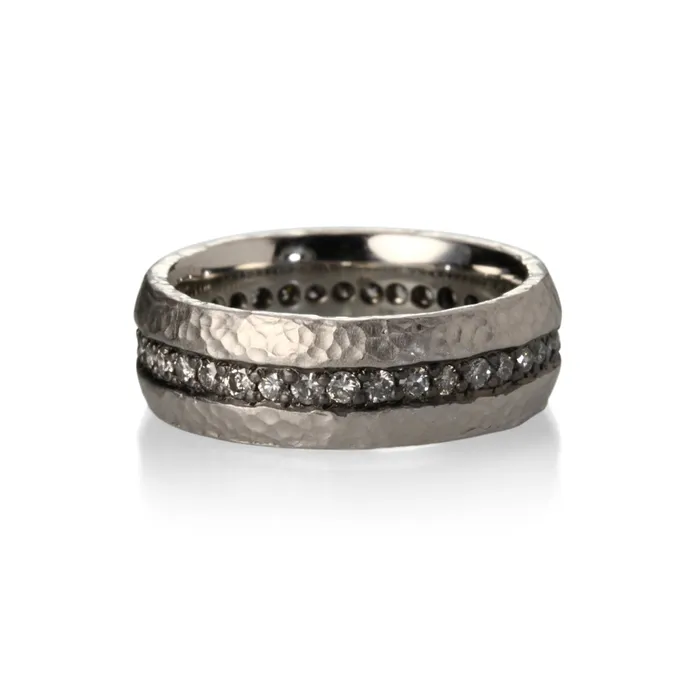 Hammered Platinum Band with Diamonds Todd Pownell Rings