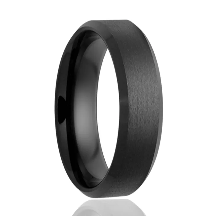 HEAVY STONE RINGS Rings 6mm Black Ceramic Bevel Satin Center ring