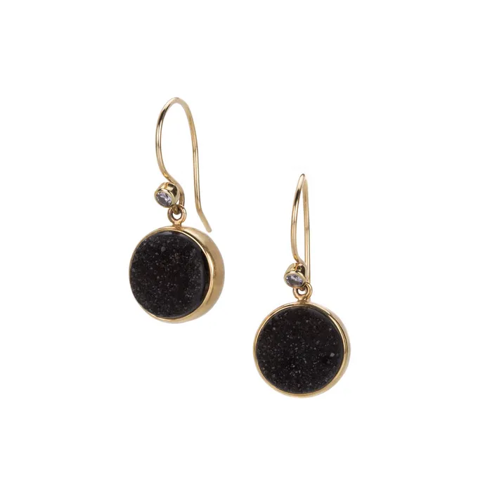 Jamie Joseph Earrings Round Brazilian Black Druzy Drop Earrings