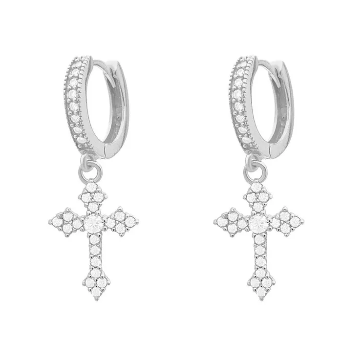 JiuZuan Wuzhou S925 Moissanite Nova Cross Hoop Earrings - VVS1 Earrings