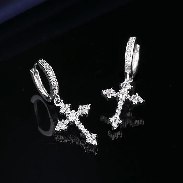 JiuZuan Wuzhou S925 Moissanite Nova Cross Hoop Earrings - VVS1 | Earrings