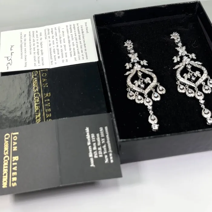 Joan Rivers Classics Large Dangle CZ Crystals Silver Plated Earrings MINT J336 | Swarovski Elements Earrings