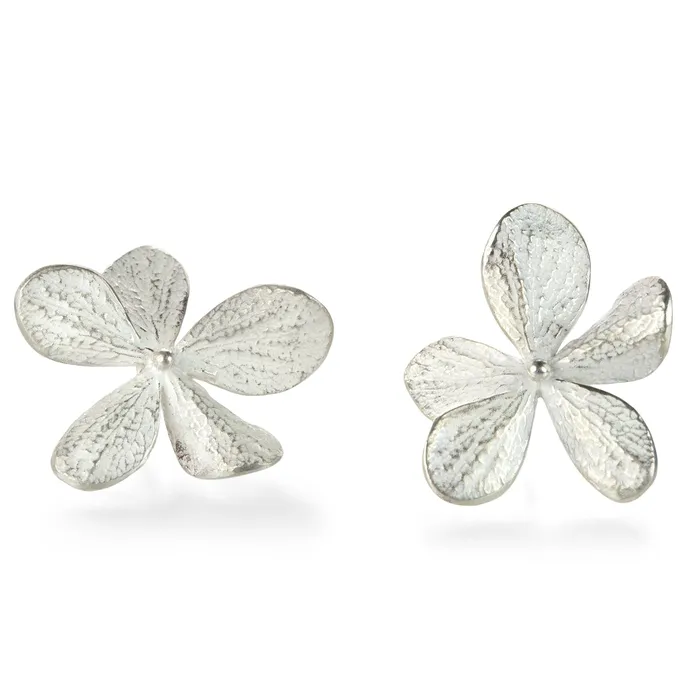 John Iversen Earrings Bright Silver Large Single Hydrangea Stud Earrings