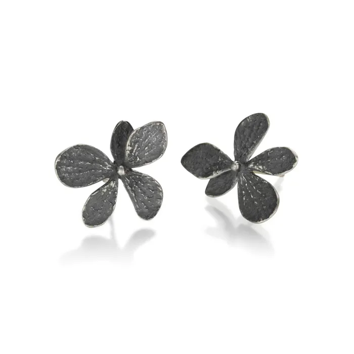 John Iversen Earrings Oxidized Single Hydrangea Earrings