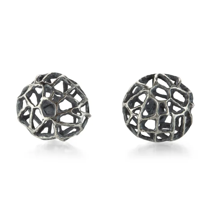 John Iversen Earrings | Small Oxidized Silver Basket Stud Earrings