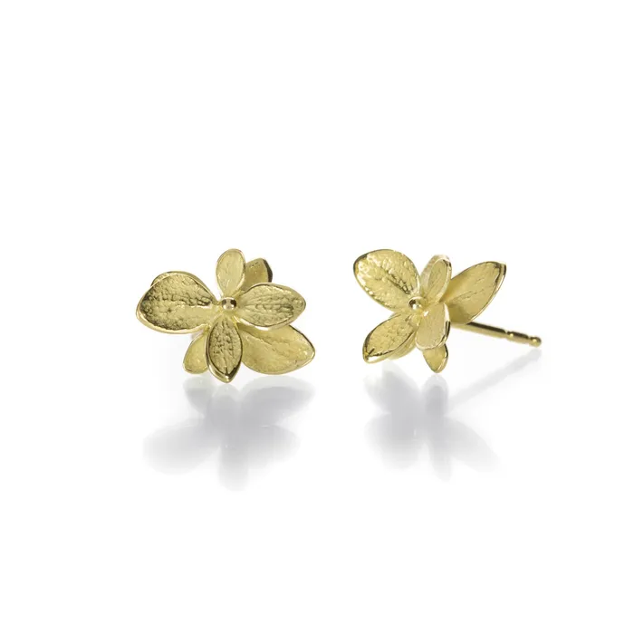 John Iversen Pre-Styled Sets 18k Yellow Gold Baby Twin Hydrangea Studs