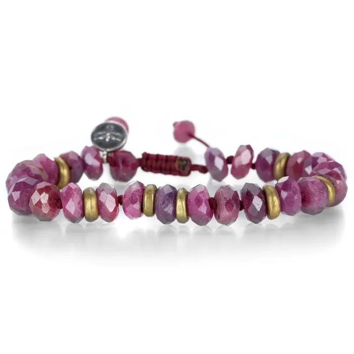 Joseph Brooks 8mm Faceted Ruby and Brass Bracelet Bracelets