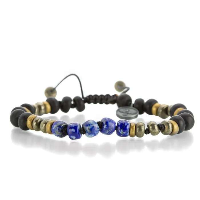 Joseph Brooks Bracelets Black Onyx Lapis Pyrite and Brass Bead Bracelet