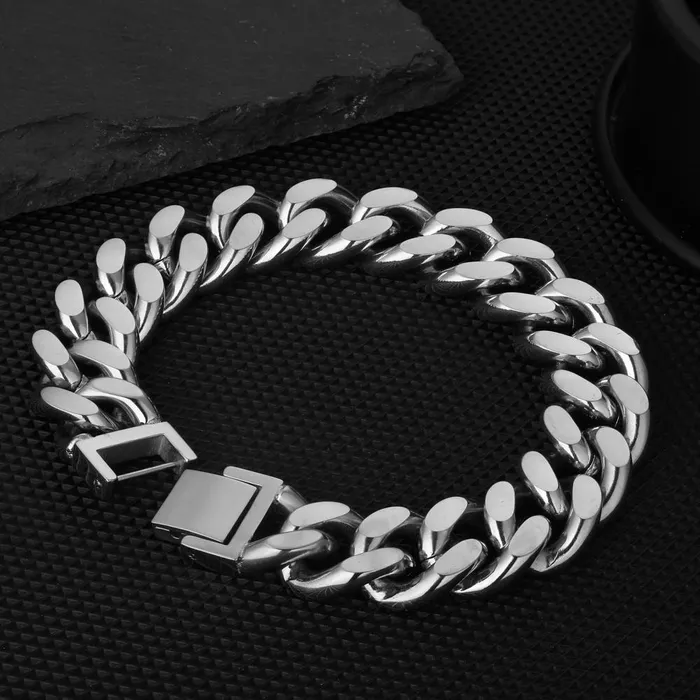 KRKC Bracelets | 14mm Miami Cuban Link Bracelet White Gold Plated