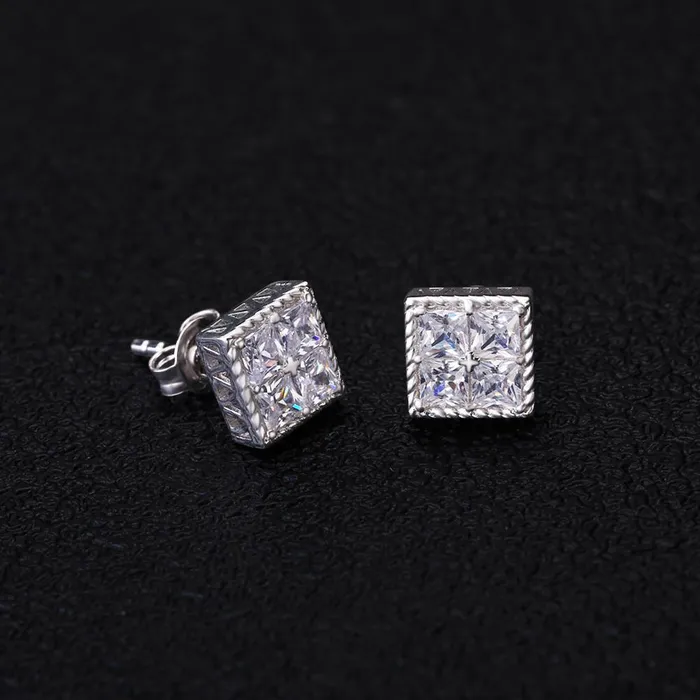 KRKC Earrings | Princess Cut Diamond CZ Square Stud Mens Earrings