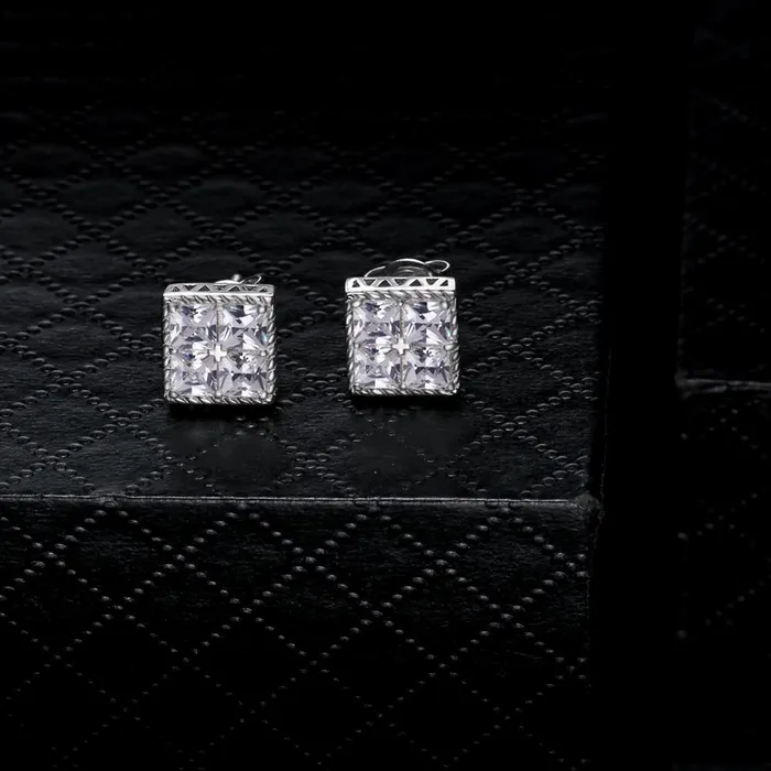 KRKC Earrings | Princess Cut Diamond CZ Square Stud Mens Earrings