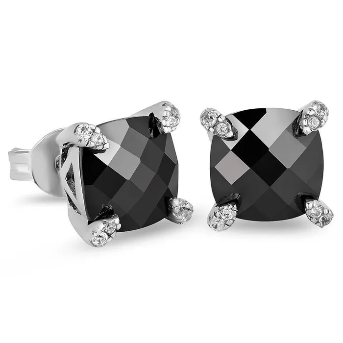 KRKC Earrings The Black Mamba II® - Black Diamond Stud 925 Sterling Silver Earrings for Men