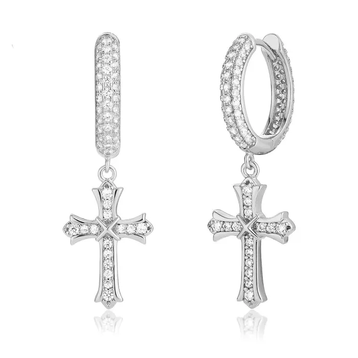 KRKC Earrings The Wisdom Ⅱ® -925 Sterling Silver Diamond Iced Out Hoop Dangle Iris Cross Earrings