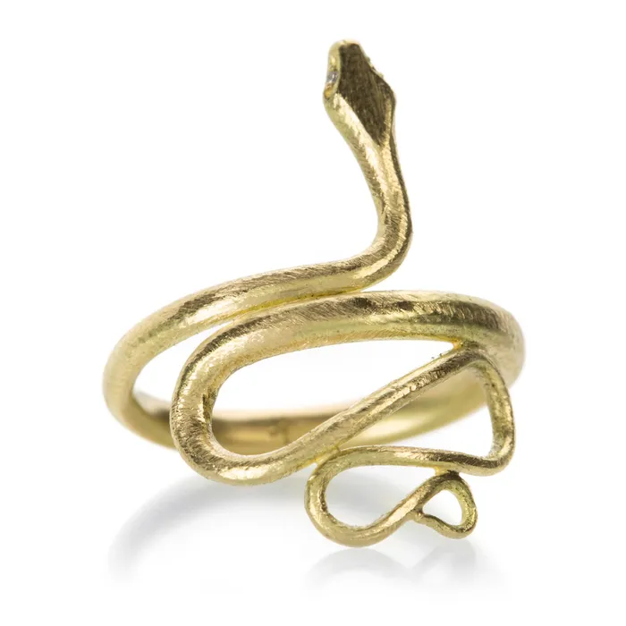 Large 18k Snake Ring with Diamond Eyes Gabriella Kiss Rings