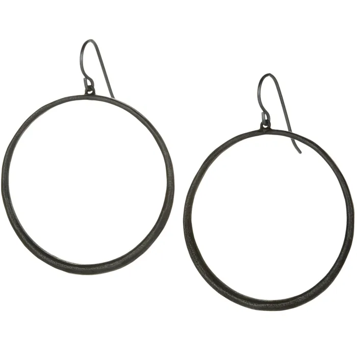 Large Oxidized Silver Hoop Drop Earrings John Iversen Earrings