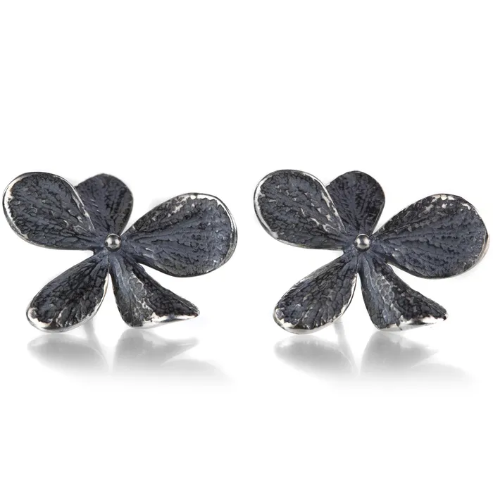 Large Oxidized Sterling Silver Hydrangea Studs John Iversen Rings