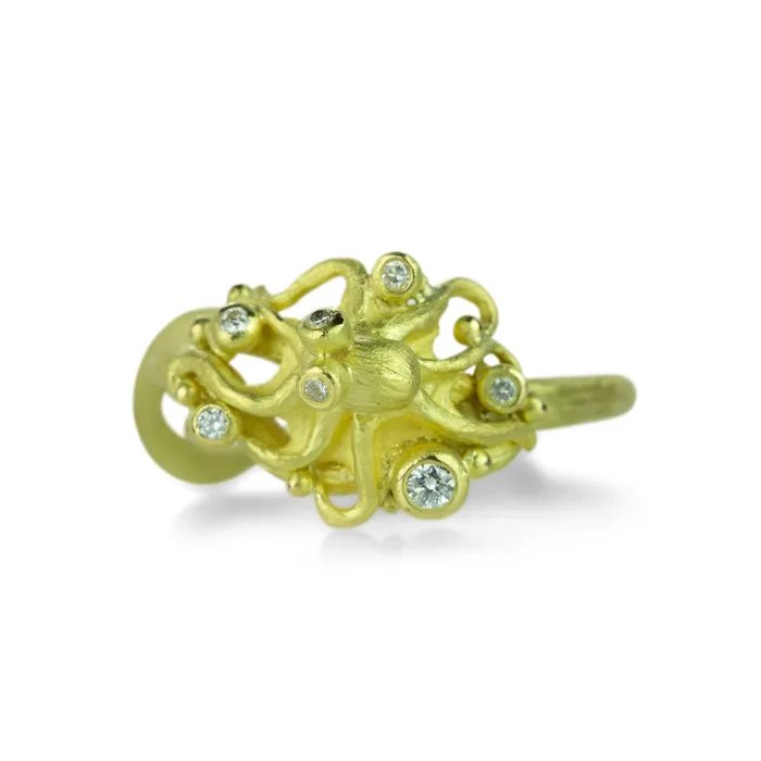 Lene Vibe Rings 18k Yellow Gold and Diamond Octopus Ring