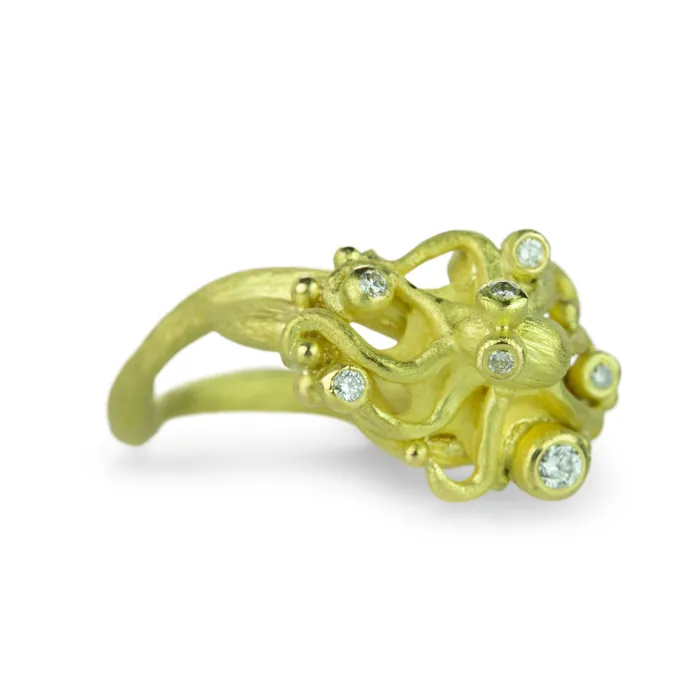 Lene Vibe Rings | 18k Yellow Gold and Diamond Octopus Ring