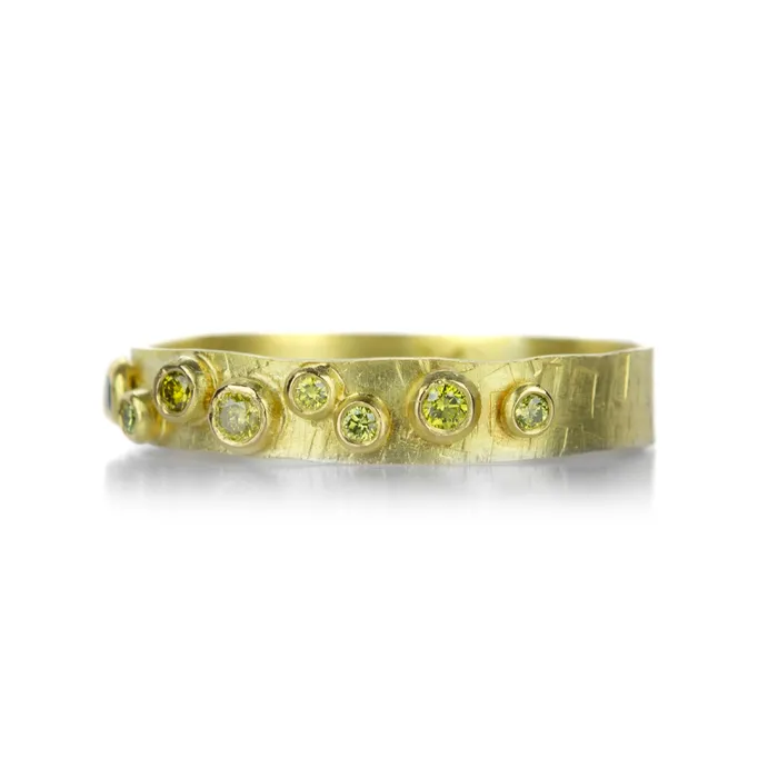 Lene Vibe Rings | Hammered Band with Multicolored Diamonds