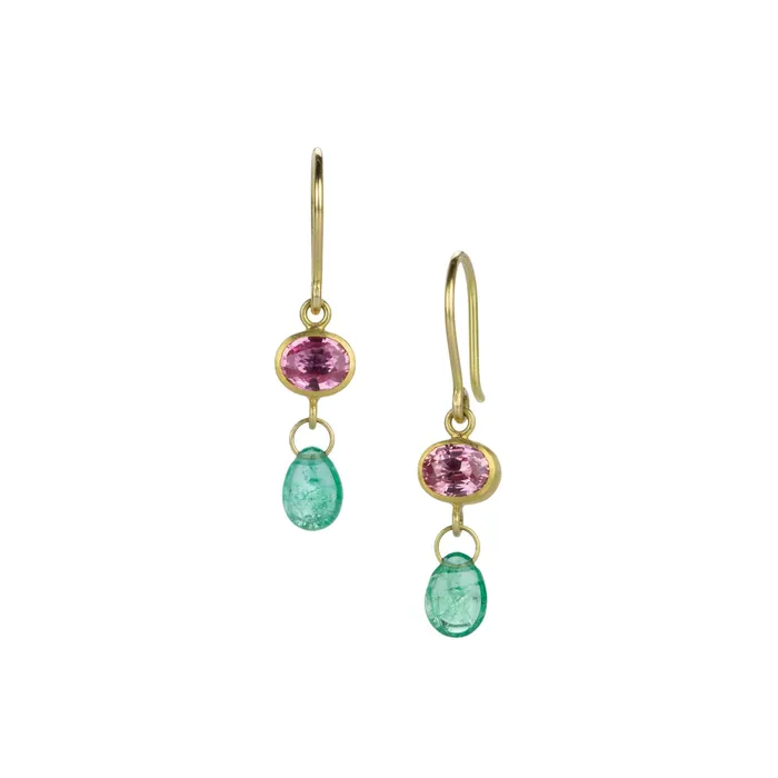 Mallary Marks Earrings Pink Sapphire and Emerald Apple Eve Earrings