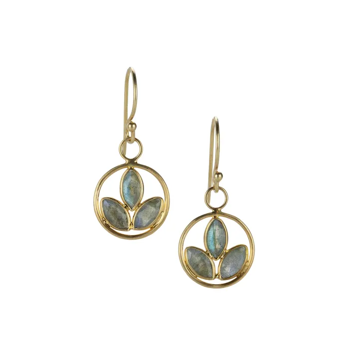 Margaret Solow Earrings Triple Leaf Labradorite Drop Earrings