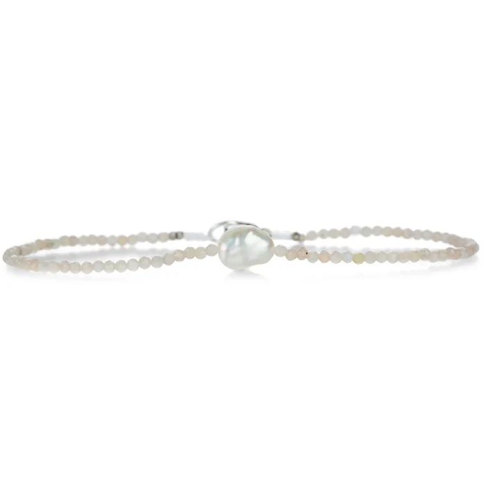 Margaret Solow Peach Moonstone With White Pearl Bracelet Bracelets