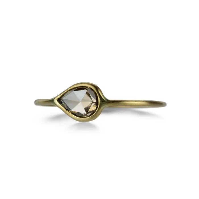 Margaret Solow Rings Champagne Rose Cut Teardrop Diamond Ring